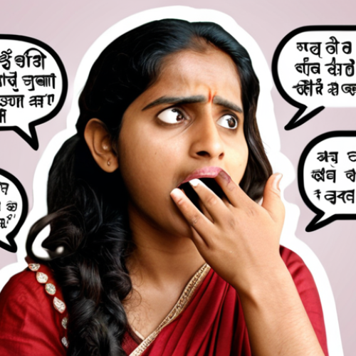 **Prompt:** A person transitioning from looking anxious and hesitant, with tangled Hindi script or speech bubbles that appear knotted, to appearing confident and articulate, with smooth, clear Hindi words flowing freely from their mouth. The background is a soft, supportive learning environment, emphasizing the shift from apprehension to fluency and self-assurance in speaking Hindi.