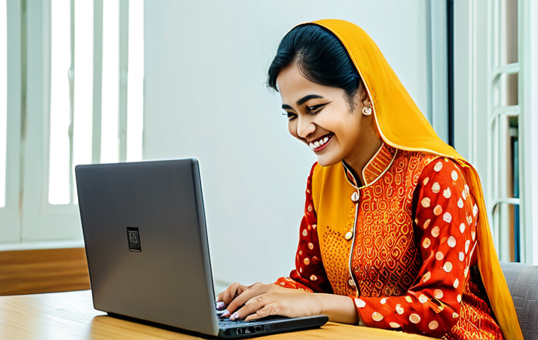 **

"A professional woman in a vibrant, modest salwar kameez, smiling warmly while working on a laptop in a brightly lit, modern co-working space in Ho Chi Minh City, Vietnam.  Fully clothed, appropriate attire, safe for work, perfect anatomy, natural proportions, professional, family-friendly, high-quality rendering, well-formed hands, proper finger count."

**