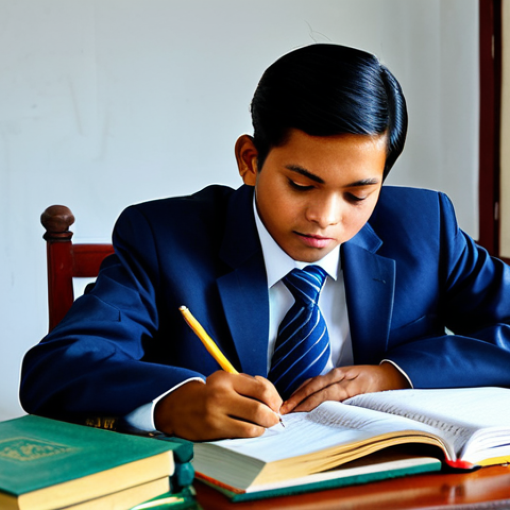 Learning the Devanagari Alphabet**

"A Vietnamese student diligently studying the Devanagari alphabet (Hindi script) at a desk, surrounded by textbooks and learning materials, fully clothed, modest attire, focusing on a notebook with carefully written characters, safe for work, appropriate content, perfect anatomy, natural proportions, professional illustration, family-friendly."

**