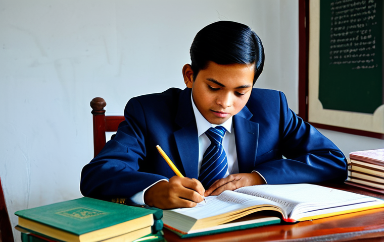 Learning the Devanagari Alphabet**

"A Vietnamese student diligently studying the Devanagari alphabet (Hindi script) at a desk, surrounded by textbooks and learning materials, fully clothed, modest attire, focusing on a notebook with carefully written characters, safe for work, appropriate content, perfect anatomy, natural proportions, professional illustration, family-friendly."

**