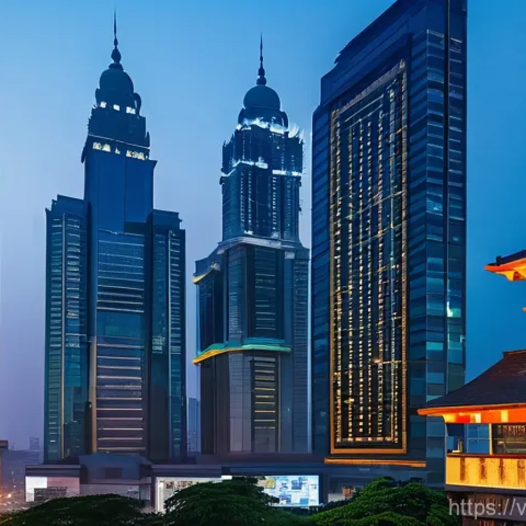 힌디어와 경제 - **Vibrant Indian Economy and Digital Future:** A dynamic, wide-angle shot of a modern Indian city sk...