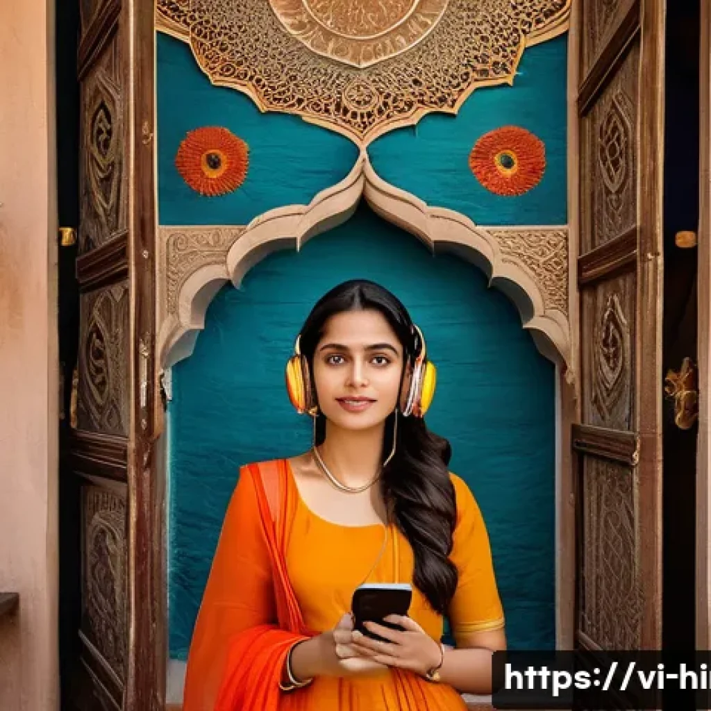 힌디어 팟캐스트 추천 - **Prompt 1: Journey of Discovery through Hindi Podcasts**
    "A young woman, with a serene and curi...