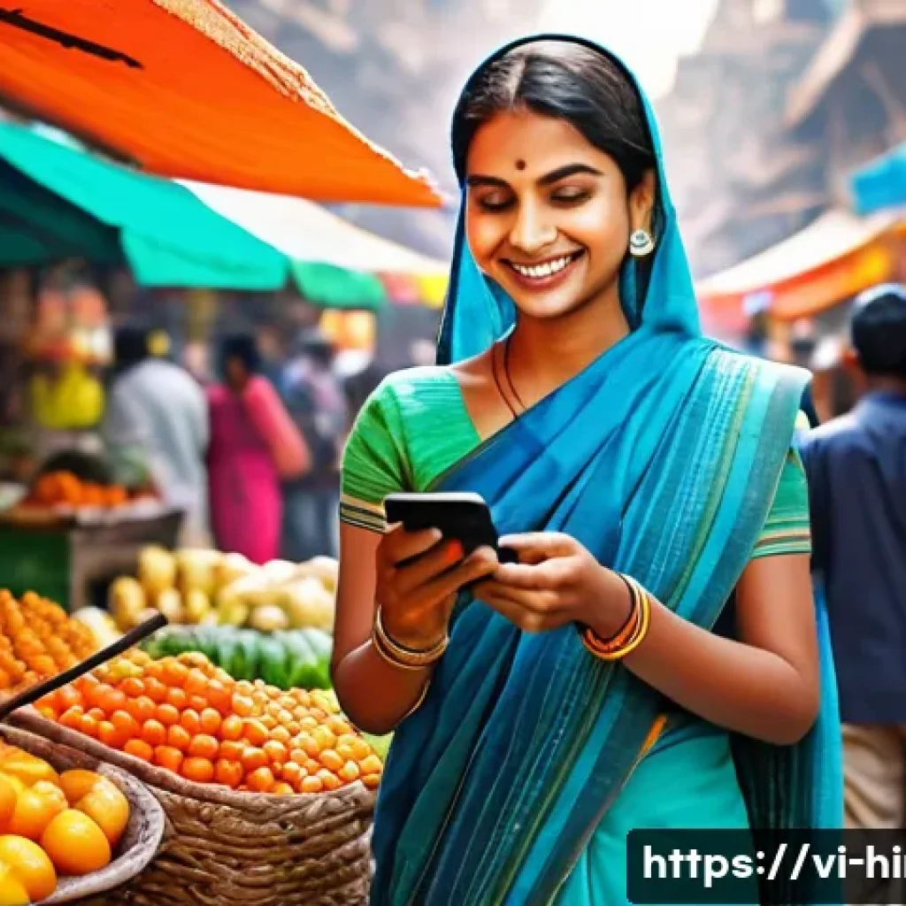 힌디어와 모바일 결제 - **Prompt 1: Bustling Market Digital Transaction**
    "A vibrant and bustling Indian street market s...