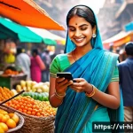 Home 19 힌디어와 모바일 결제 - **Prompt 1: Bustling Market Digital Transaction**
"A vibrant and bustling Indian street market s...