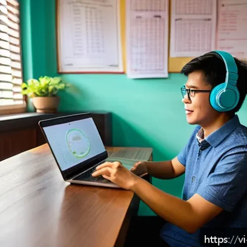 Home 30 힌디어 발음 교정법 - A detailed classroom scene showing a Vietnamese adult learner practicing Hindi pronunciation at home...